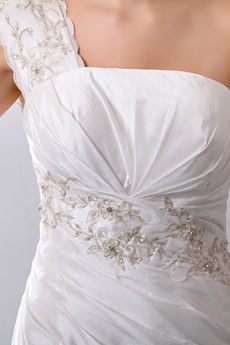 One Shoulder Simple Satin Wedding Dress With Embroidery