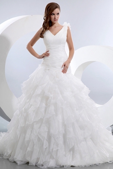 Beautiful Asymmetrical Waist Multi Layered Wedding Dress 