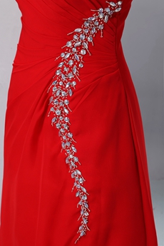 Noble One Shoulder High Slit Red Evening Dress 