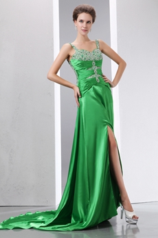 Dazzling Hunter Green Prom Party Dress With Silver Beads 
