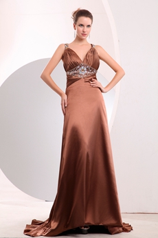 Sweetheart A-line Full Length Copper Satin Evening Dress 