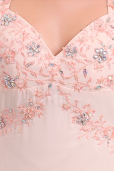 Delicate Straps A-line Pink Chiffon Celebrity Evening Dress 