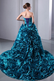 Breathtaking Teal Floral Quinceanera Dress 2016