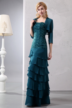 Column Full Length Teal Colored Mother Of The Bride Dress 