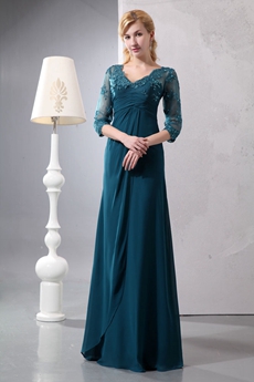3/4 Lace Sleeves Teal Mother Of The Groom Dress 