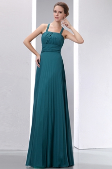 Exquisite Straps Column Full Length Teal Colored Prom Dress 