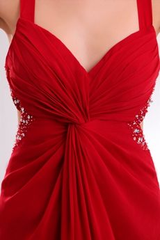 Grecian Crossed Straps Back A-line Red Chiffon Formal Evening Dress 