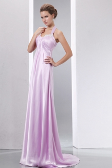 Pretty Halter Lilac Satin Evening Dress 