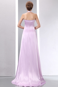 Pretty Halter Lilac Satin Evening Dress 