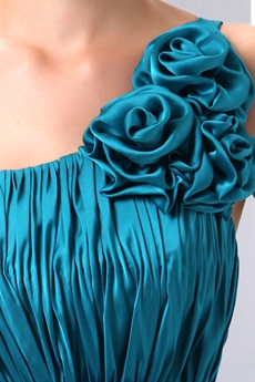 Turquoise Graduation Dress With Handmade Flowers 