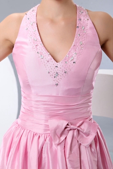 sweet Halter Tea Length Pink Junior Prom Dress 