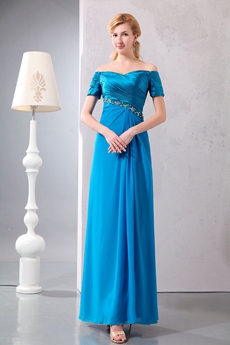off The Shoulder Ankle Length Turquoise Mother Of The Bride Dress 