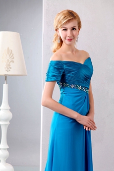 off The Shoulder Ankle Length Turquoise Mother Of The Bride Dress 