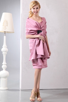 Knee Length Dusty Rose Satin Mother Of The Groom Dress 