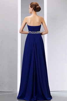 Delicate Royal Blue Prom Party Dress With Beaded Belt 