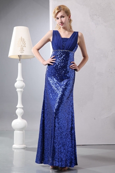Straight Full Length Royal Blue Sparkled Mother Of The Bride Dress 
