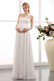 Noble One Shoulder Empire Chiffon Maternity Wedding Dress 