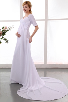 Modest Half Sleeves Chiffon Wedding Dress For Pregnancy Women 