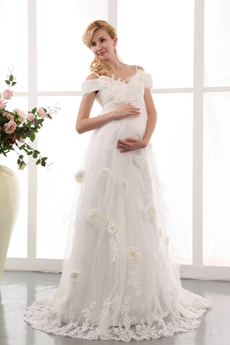 Off The Shoulder Empire Maternity Bridal Gown 