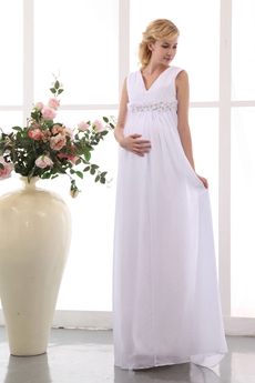 Charming V-Neckline Empire Maternity Wedding Gown 