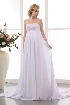Grecian Sweetheart Empire Maternity Wedding Dress With Gold Embroidery 
