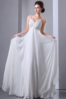 Grecian Spaghetti Straps V-Neckline Empire Ivory Maternity Wedding Dress