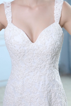 Terrific Low-Cut Straps Fishtail/Mermaid Lace Wedding Gown 