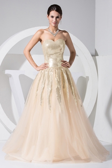 Perfect Champagne Sequined Princess Sweet 16 Dress 