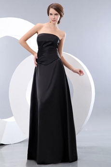 Strapless A-line Black Satin Long Mother Dress 