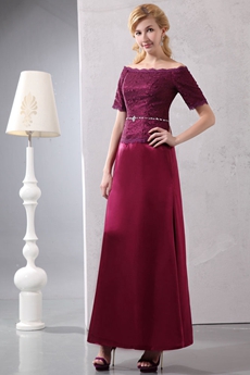 Off The Shoulder Ankle Length Maroon Mother Of The Groom Dress 
