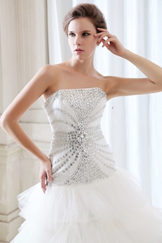 Drop Waist Inspired 6 Tiered Wedding Dress With Diamonds 