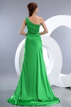 Elastic Satin Green Formal Evening Dress 