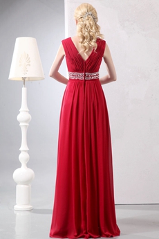 Modest V-Neckline Red Chiffon Prom Dress