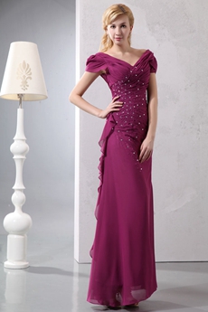 Charming Off The Shoulder Fuchsia Mother Of The Bride Dress 