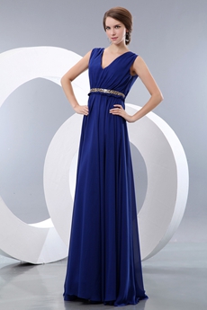 V-Neckline Royal Blue Chiffon Plus Size Prom Dress 