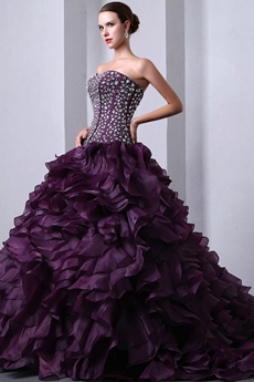 Amazing Multi Layered Grape Quincenera Dress With Rhinestones 
