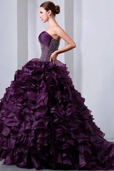 Retro Organza Multi Ruffled Grape Color Vestidos de Quinceanera Dress
