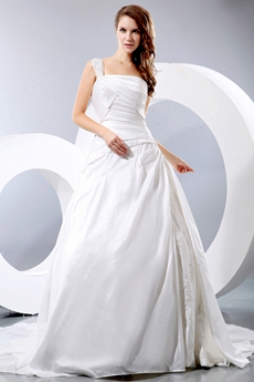 Affordable One Straps Ivory Taffeta Wedding Dress 