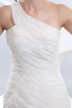 Noble One Shoulder Organza Wedding Dress Dropped Waist 