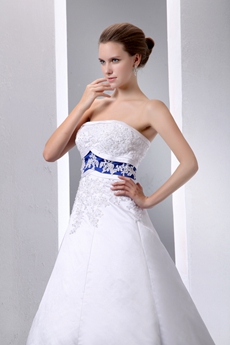 White & Royal Blue Satin Bridal Dress With Lace 