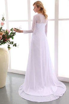 Long Sleeves Chiffon Empire Maternity Wedding Dress 
