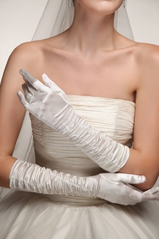 Ivory Ruched Elbow Wedding Gloves 