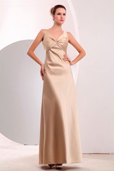 Modest V-neckline Ankle Length Champagne Homecoming Dress 