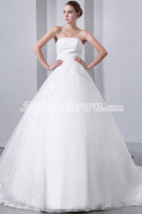 Affordable Strapless Ball Gown Wedding Dress With Appliques 