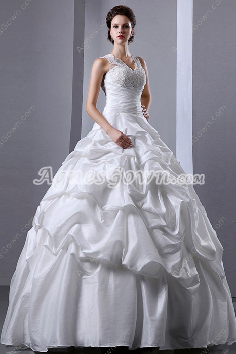 Exclusive V-Neckline Ball Gown Taffeta Wedding Dress Corset Back 