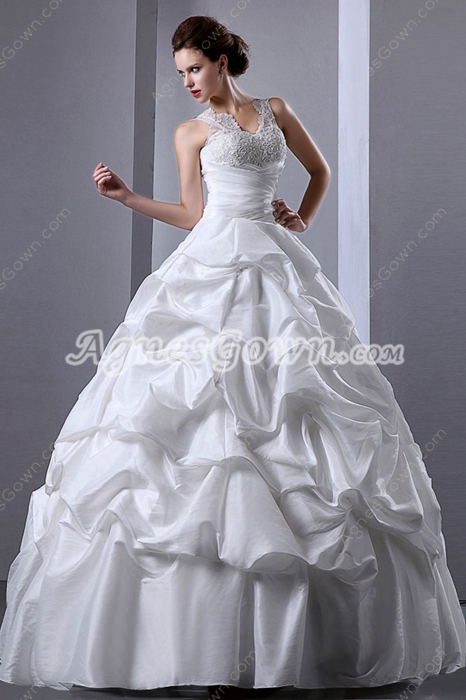 Exclusive V-Neckline Ball Gown Taffeta Wedding Dress Corset Back 