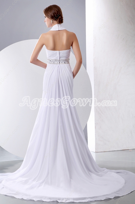 Casual Halter High Collar White Destination Wedding Dress 