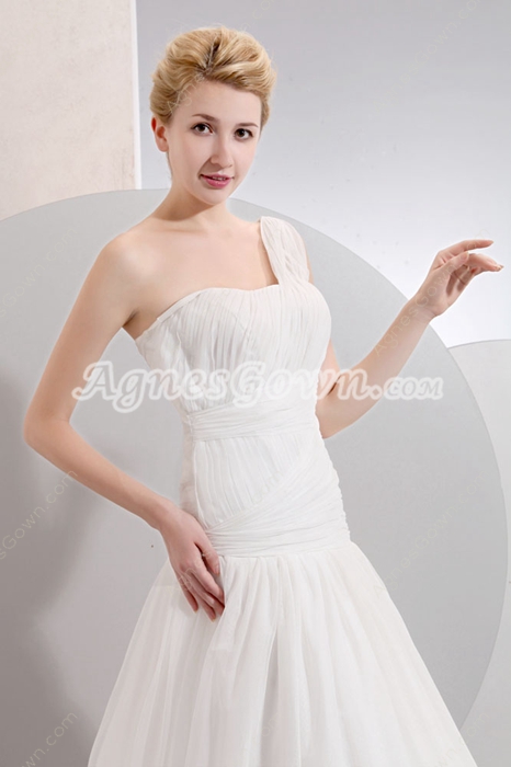 Asymmetrical Waist One Shoulder Beach Wedding Gown 