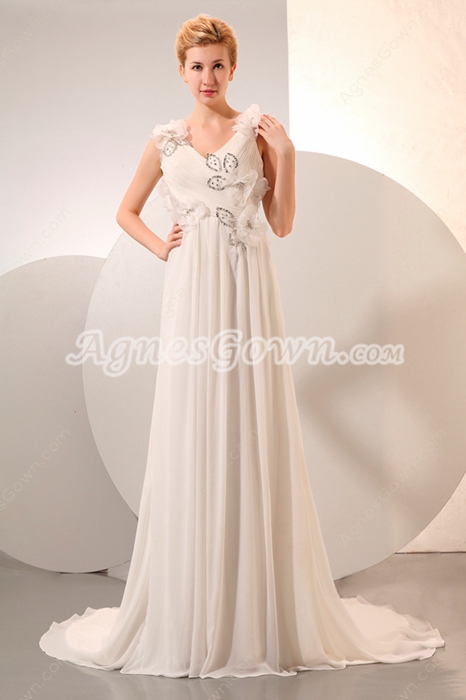Casual V-Neckline Ivory Destination Wedding Dress 