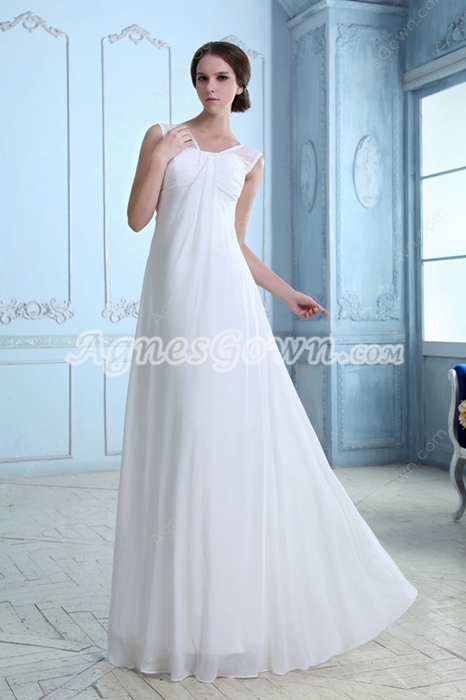 Straight Full Length White Chiffon Casual Beach Wedding Dress 